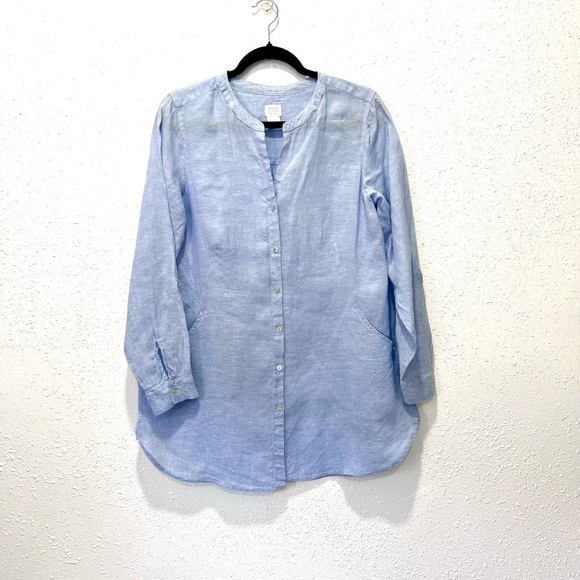 Sigrid Olsen Sky Blue 100% Linen Shirt M - Picture 1 of 5